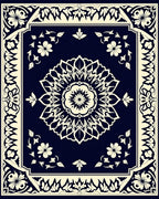 Navy Cream Floral Mandala Medallion Rug
