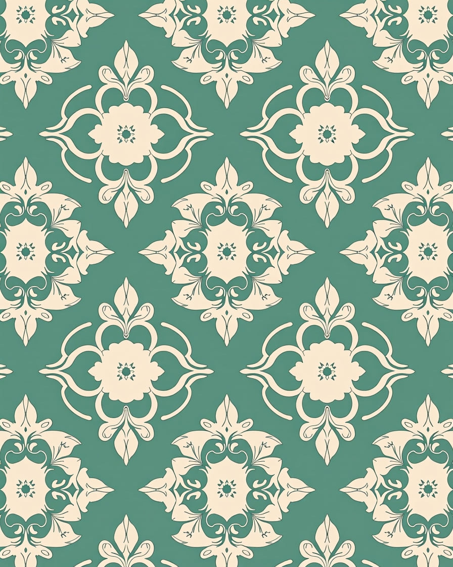 Damask Floral Pattern With Scrollwork Rug