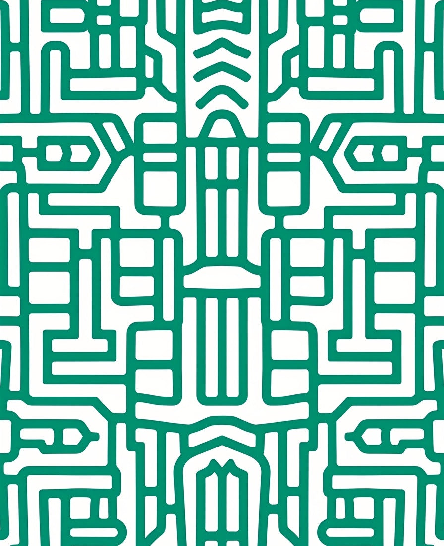 Abstract Geometric Teal Maze Pattern Rug