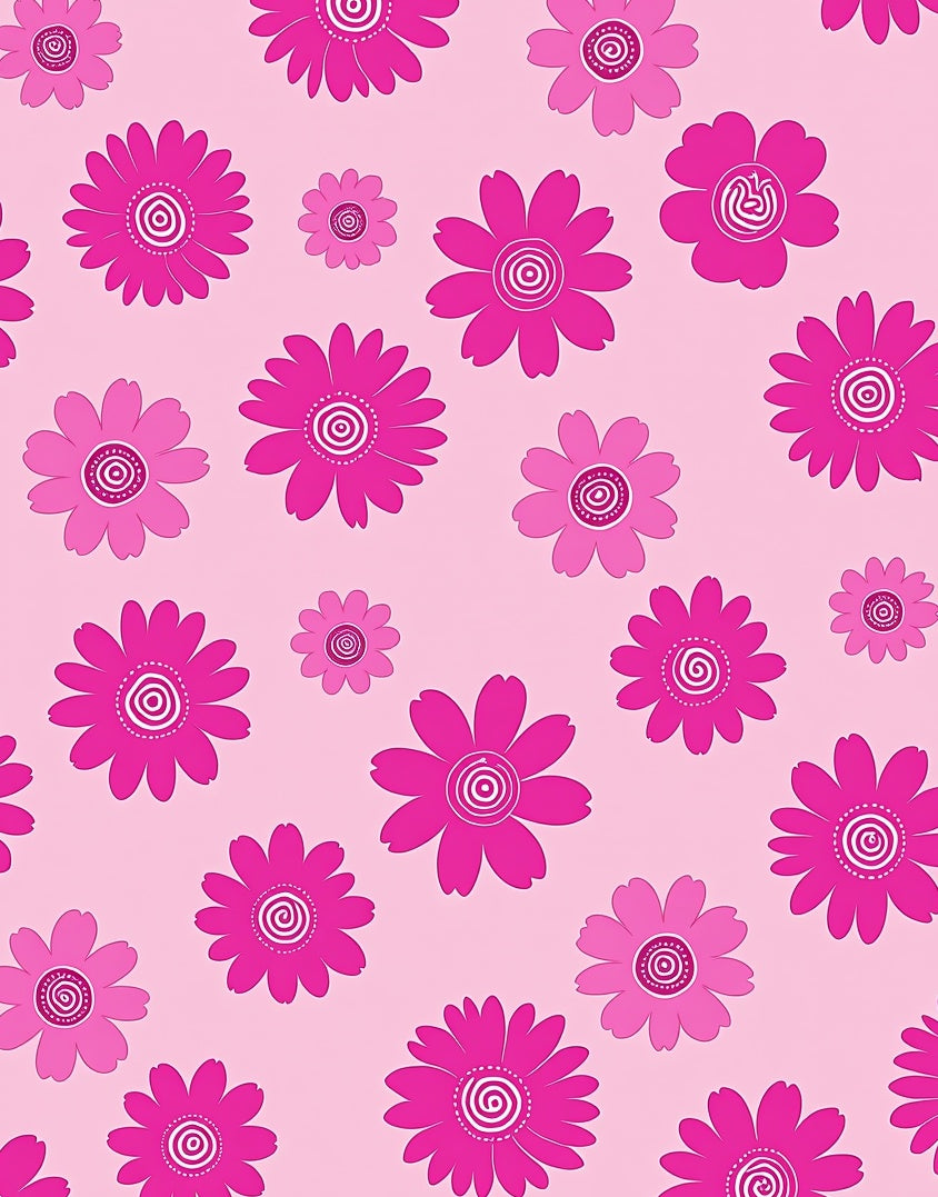Pink Floral Pattern With Swirl Centers Rug