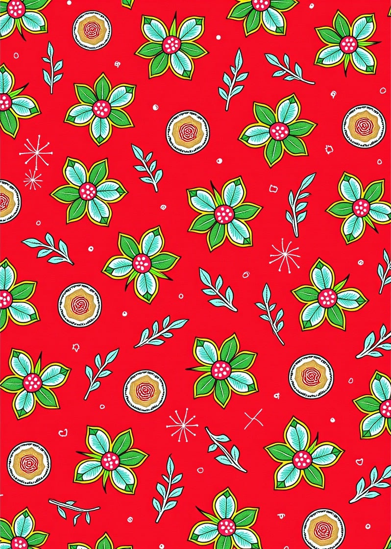 Red Floral and Leaf Medallion Rug