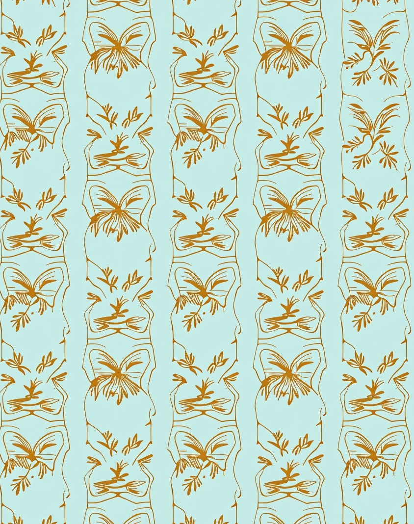 Elegant Gold Floral Vertical Stripe Design Rug