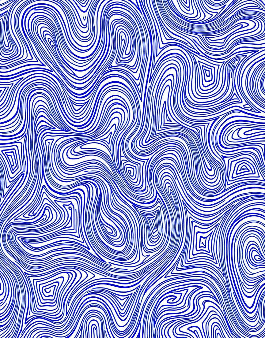 Abstract Blue Wavy Contour Design Rug