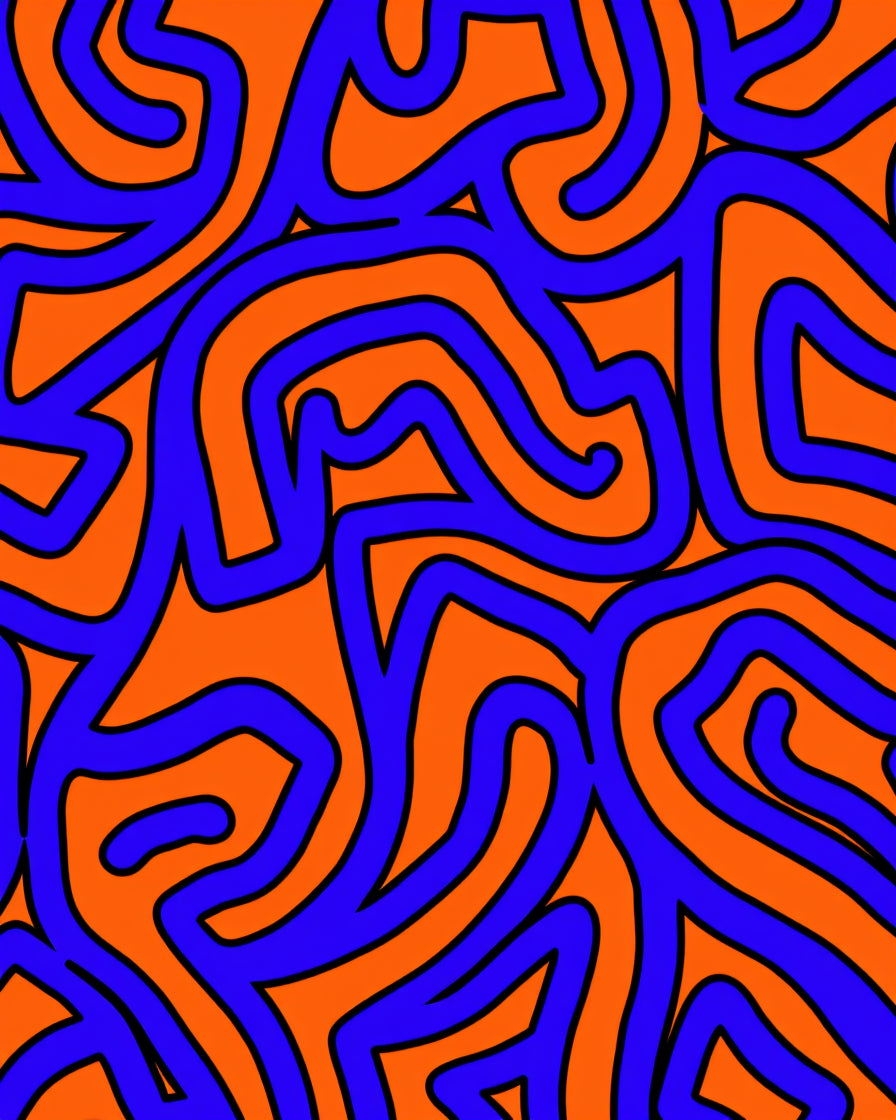 Bold Blue Orange Abstract Swirl Pattern Rug