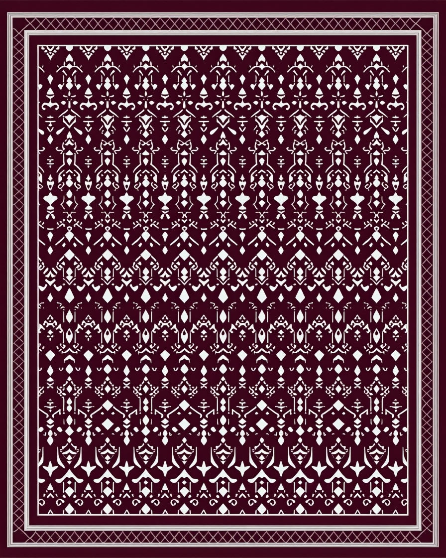 Dark Red White Intricate Pattern Design Rug