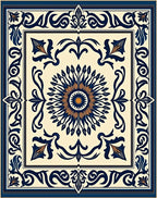 Navy Gold Floral Sunburst Medallion Rug