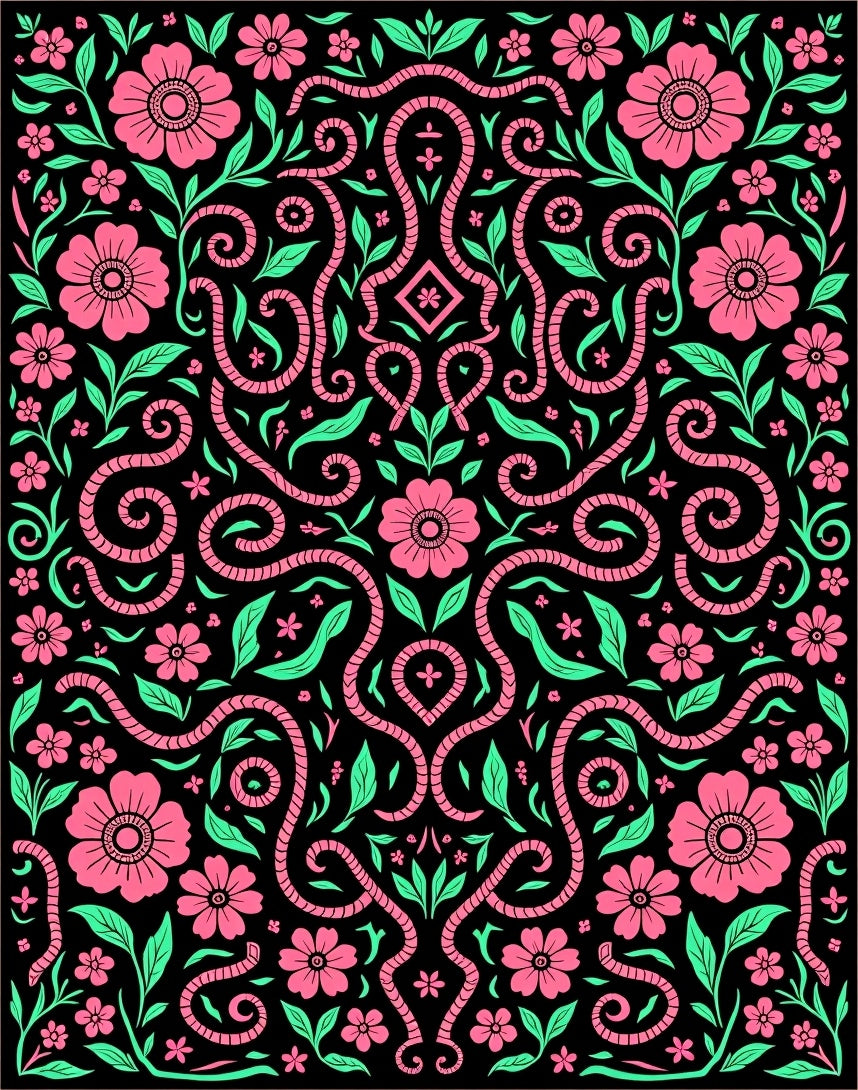 Vibrant Snake Floral Pattern Design Rug
