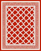 Bold Red White Geometric Pattern Rug