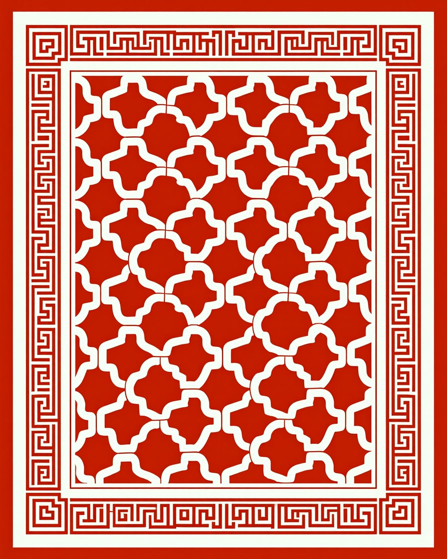 Bold Red White Geometric Pattern Rug