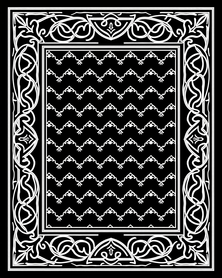 Monochromatic Geometric Border Pattern Rug