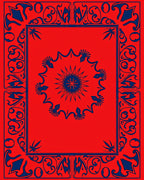 Red Navy Art Nouveau Border Rug