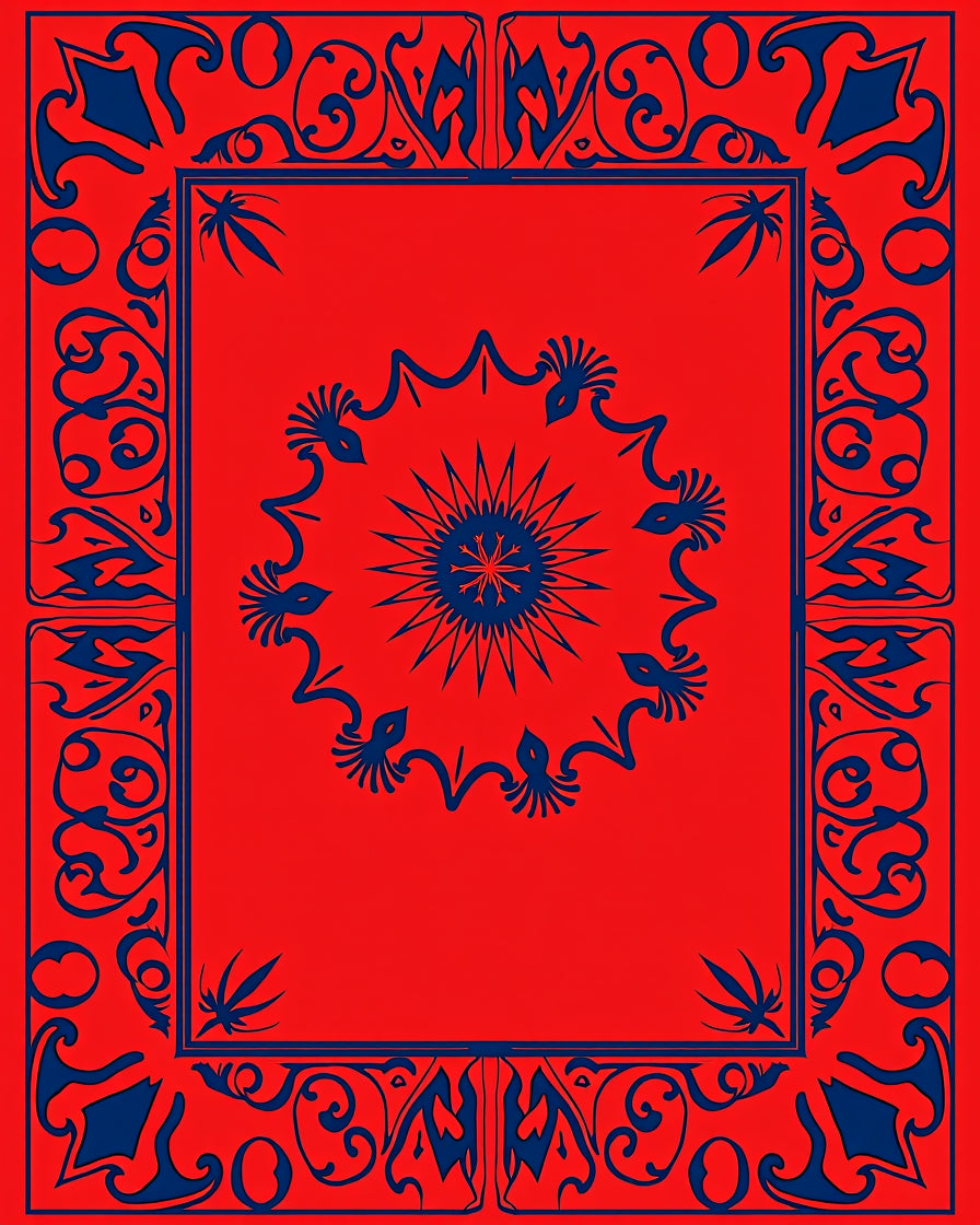 Red Navy Art Nouveau Border Rug