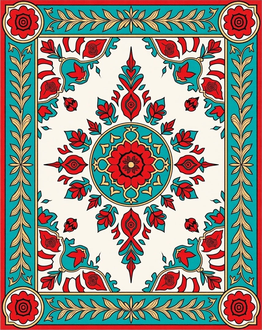 Rich Floral Medallion Red Teal Rug