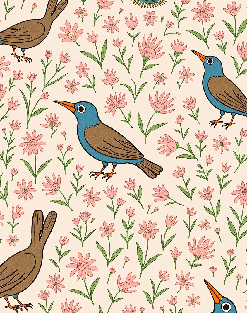 Birds and Floral Garden Pattern Rug