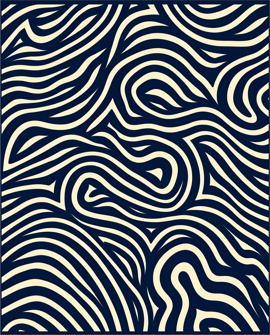 Dark Blue Beige Swirl Pattern Design Rug