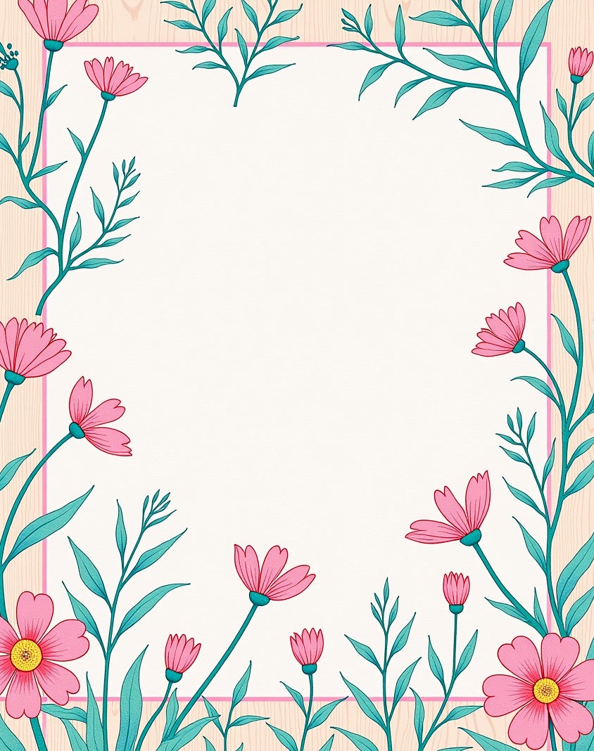 Pink Floral Branches Botanical Border Rug