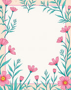 Pink Floral Branches Botanical Border Rug