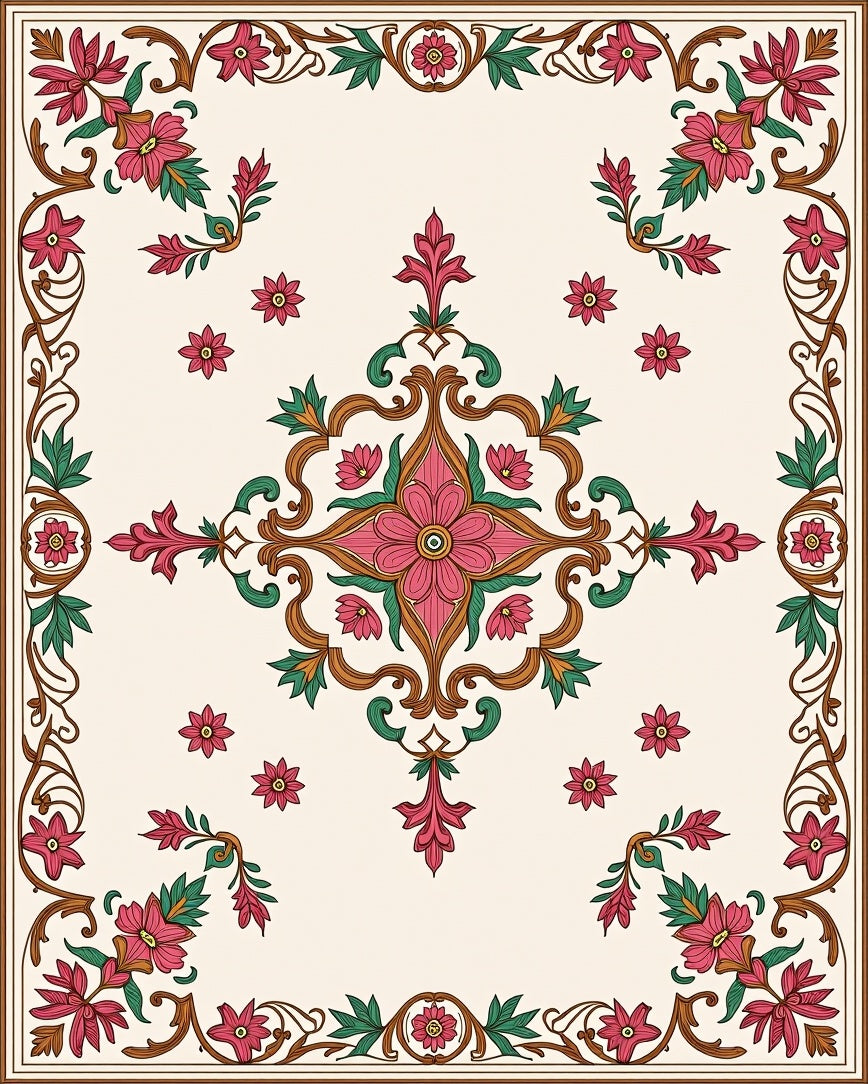 Rich Floral Scrollwork Pattern Rug