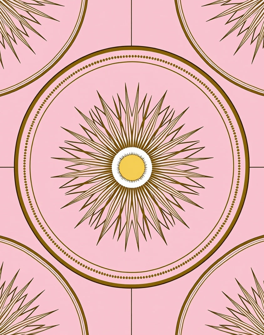 Pink Sunburst Geometric Pattern Rug
