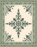 Elegant Creme Green Floral Medallion Rug