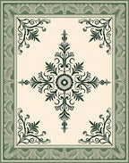 Elegant Creme Green Floral Medallion Rug