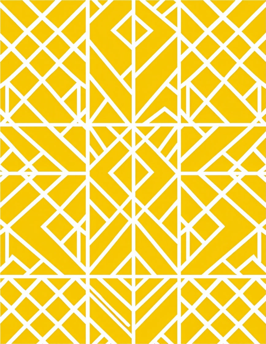 Yellow White Geometric Art Deco Pattern Rug
