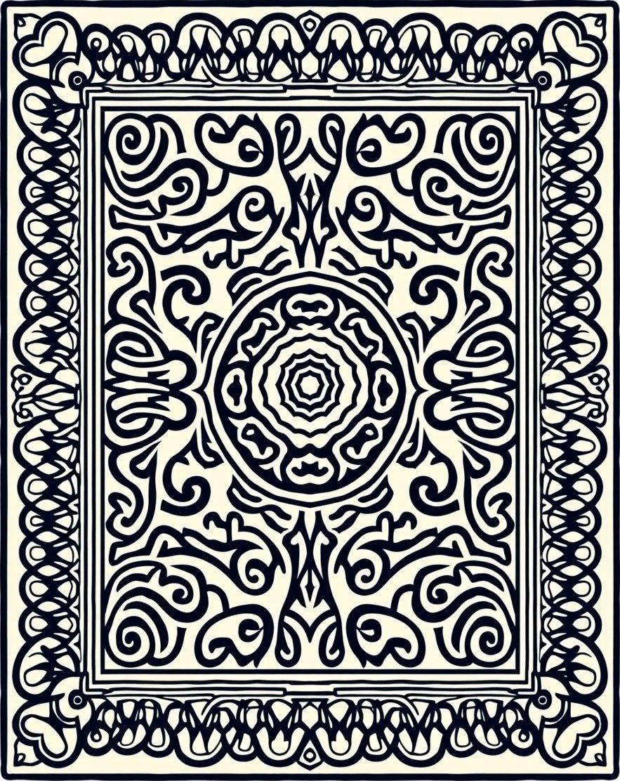 Black Ivory Ornamental Medallion Border Rug