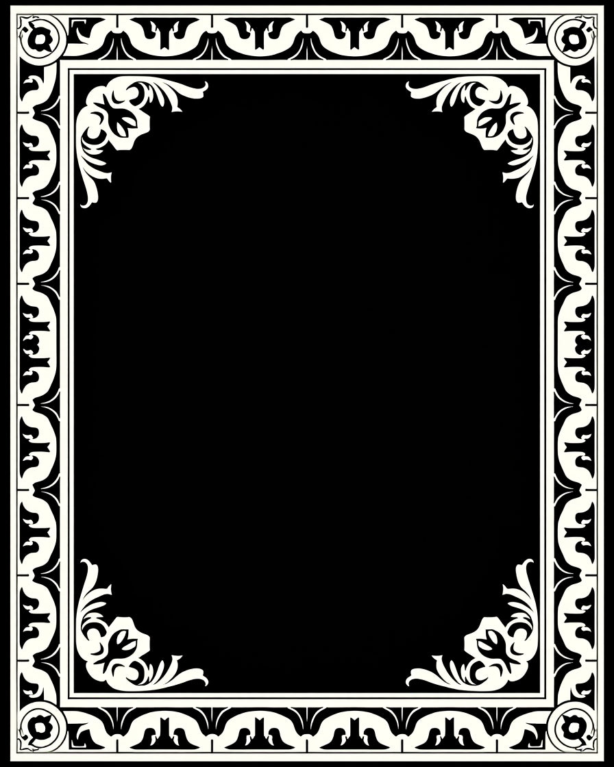 Black Ivory Ornate Scroll-Like Frame Rug