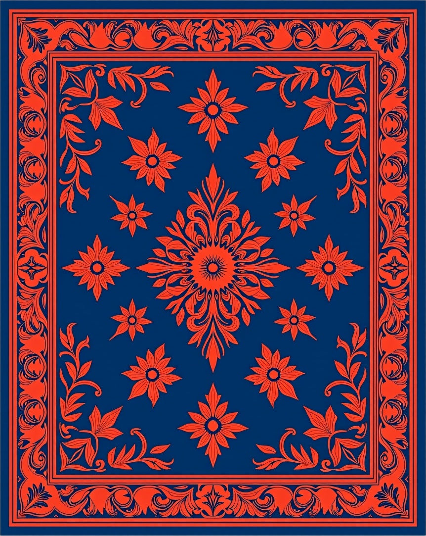 Ornate Floral Scrollwork Pattern Rug