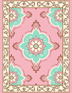 Pink Floral Medallion Cream Border Rug