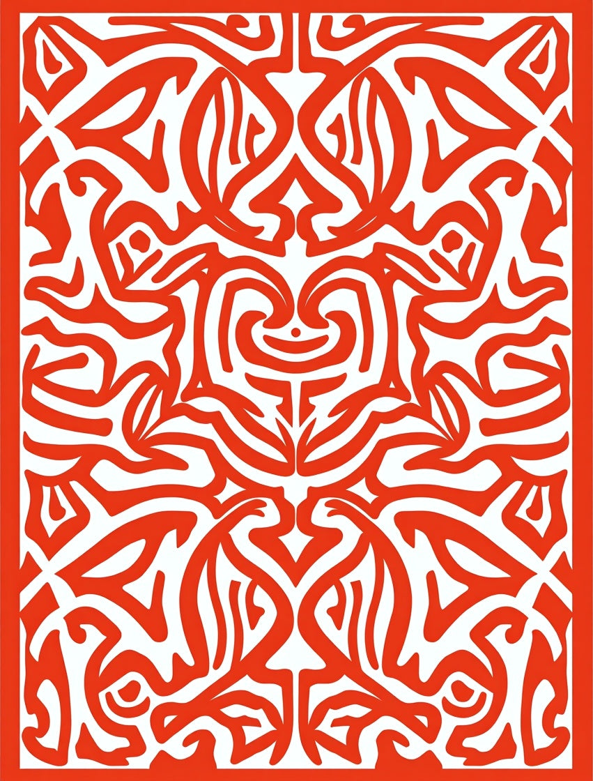 Bold Orange Abstract Intertwined Pattern Rug