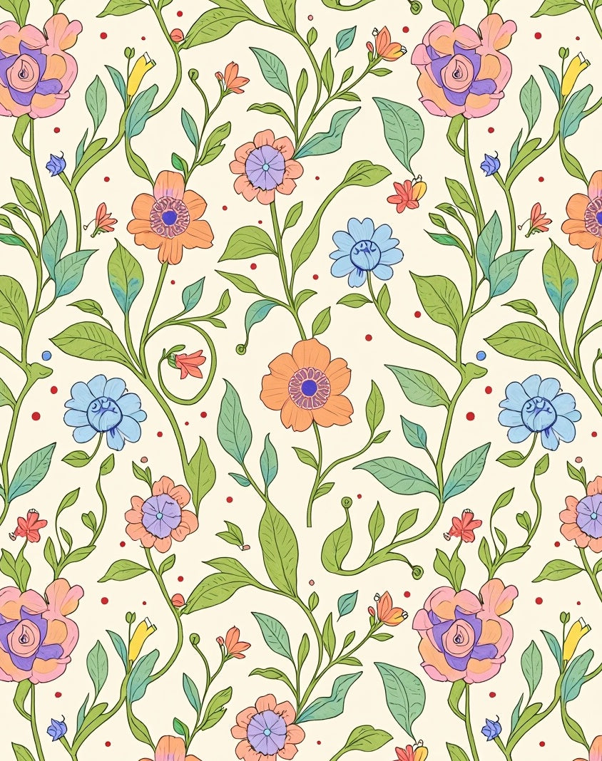 Whimsical Floral Vine Pattern Rug