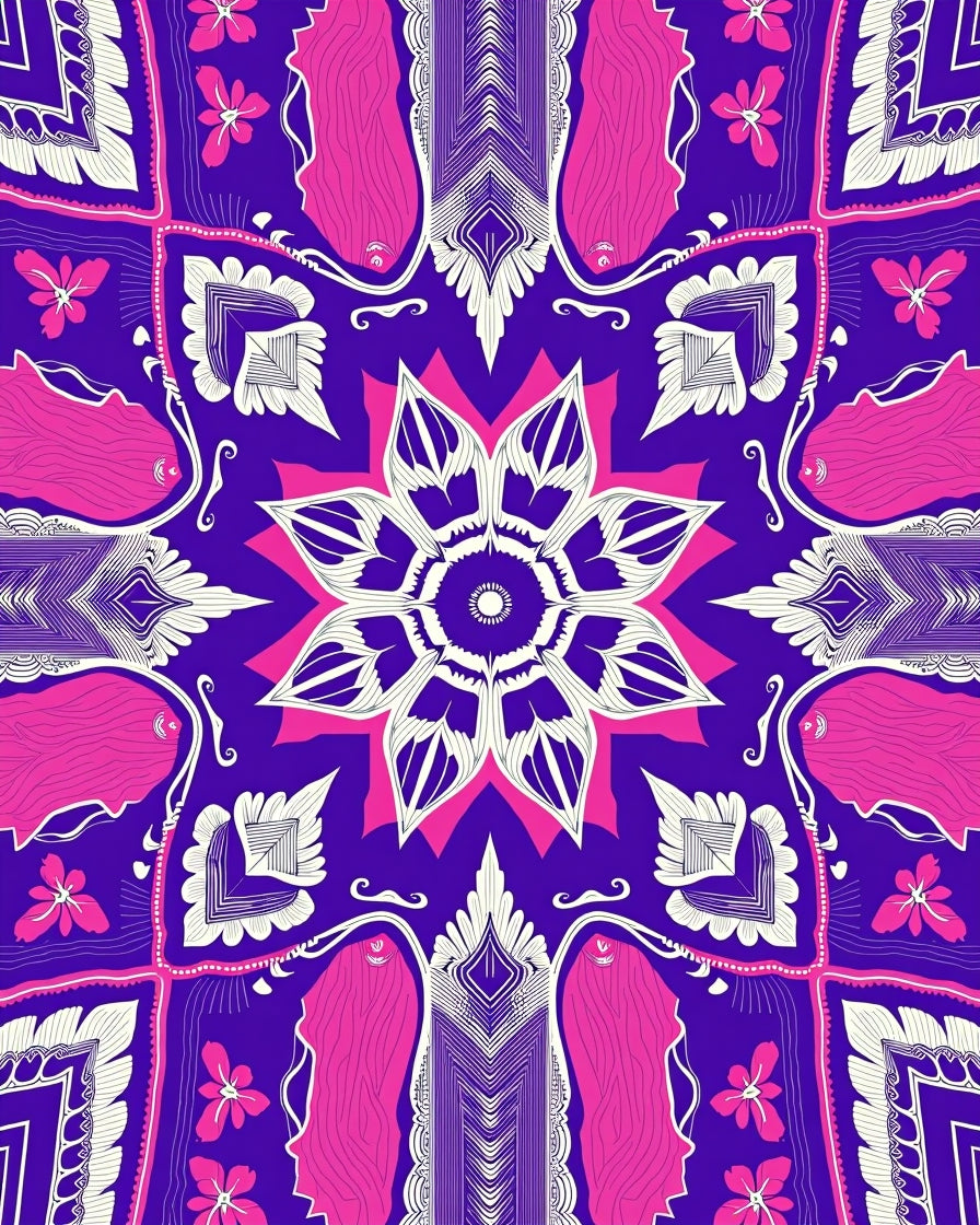 Vibrant Purple Pink Floral Mandala Rug