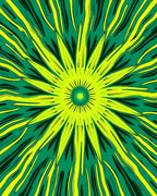 Radiant Sunburst Green Yellow Pattern Rug