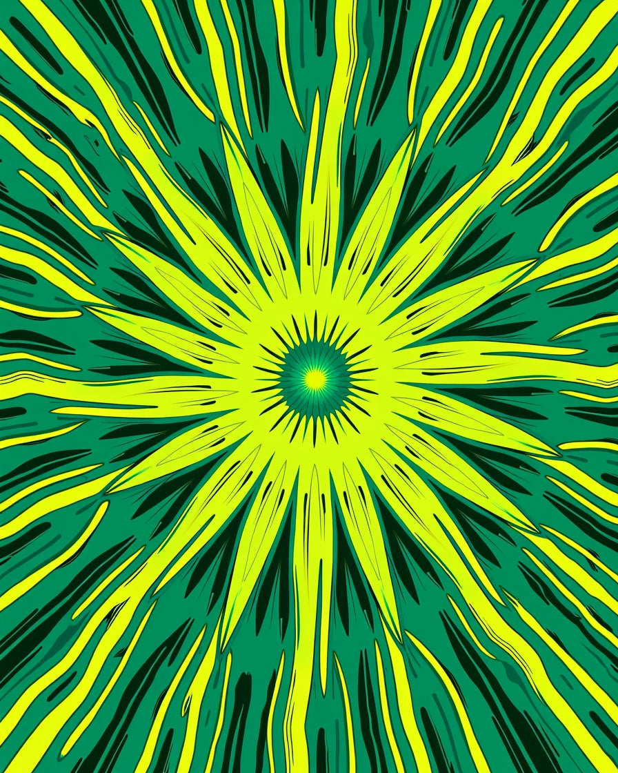 Radiant Sunburst Green Yellow Pattern Rug