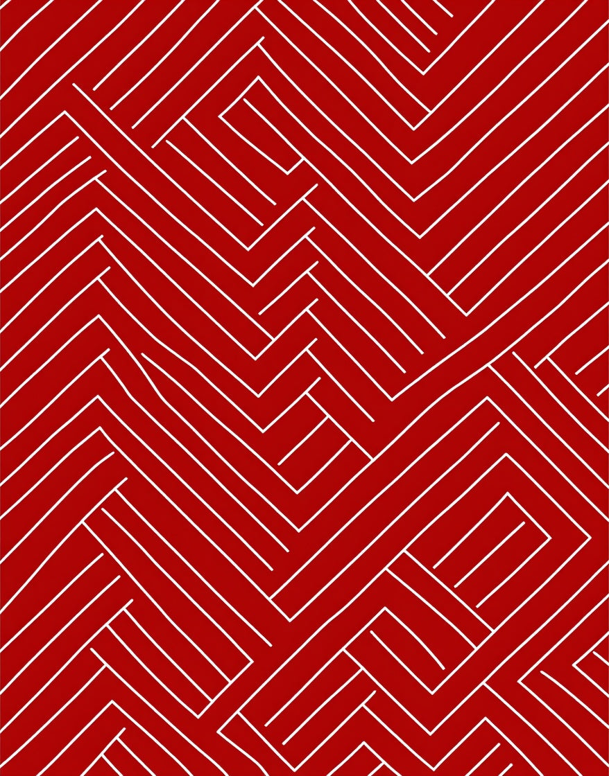 Abstract Red Interlocking Lines Rug