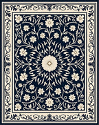 Classic Floral Scrollwork Navy Rug