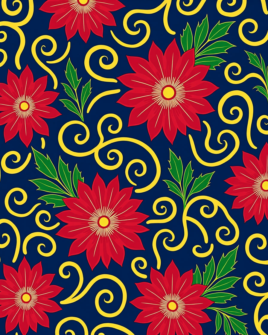 Crimson Floral Swirl Navy Background Rug
