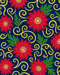 Crimson Floral Swirl Navy Background Rug
