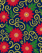 Crimson Floral Swirl Navy Background Rug