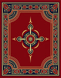 Elegant Red Blue Gold Floral Design Rug