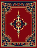 Elegant Red Blue Gold Floral Design Rug