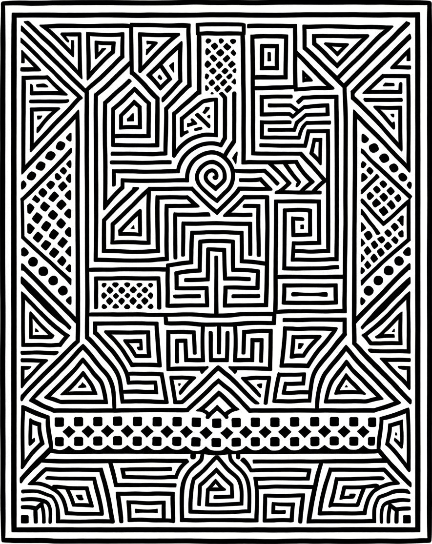 Bold Black White Geometric Maze Rug