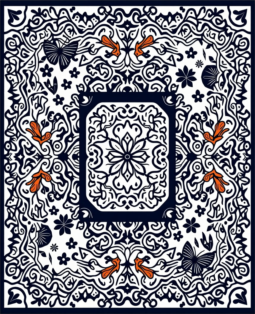 Elegant Butterfly Floral Scrollwork Design Rug