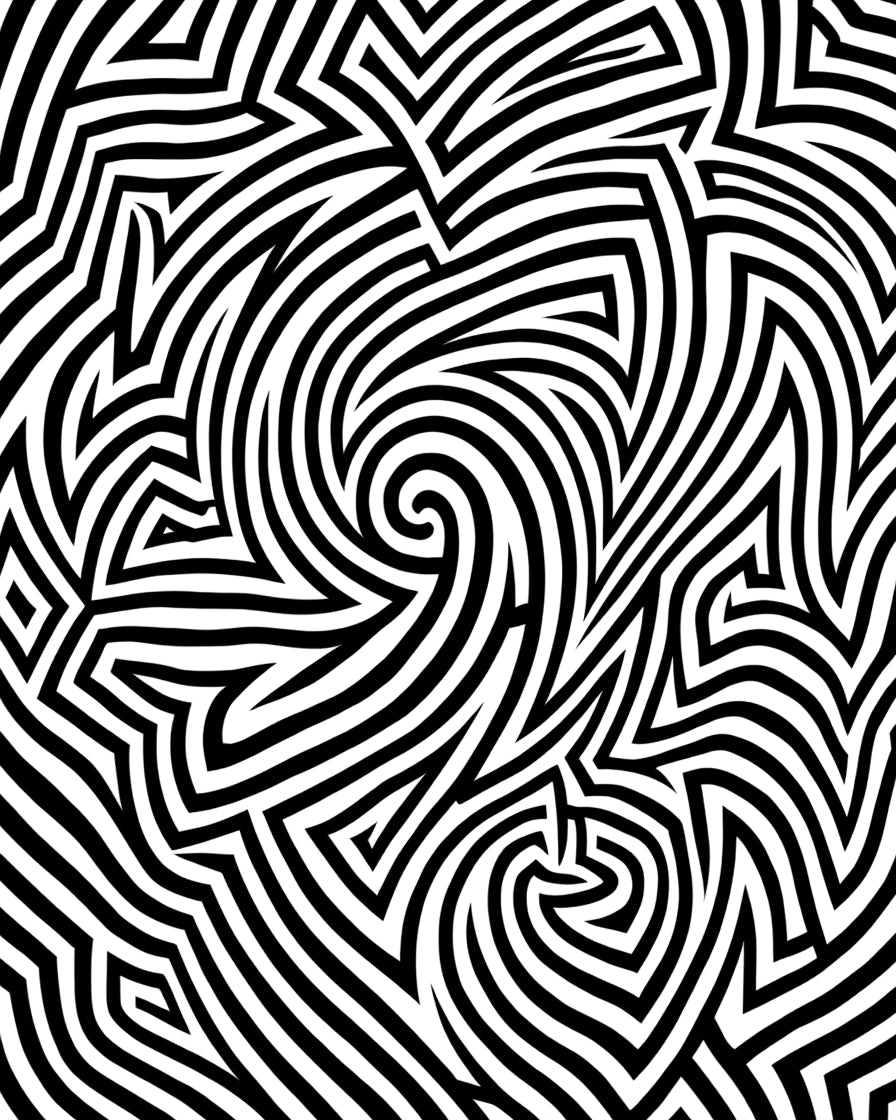 Abstract Swirling Black Geometric Pattern Rug