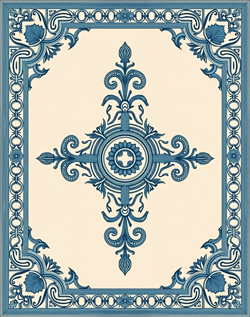Classic Blue Floral Medallion Cream Rug