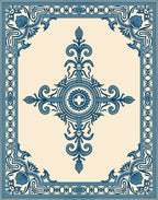 Classic Blue Floral Medallion Cream Rug