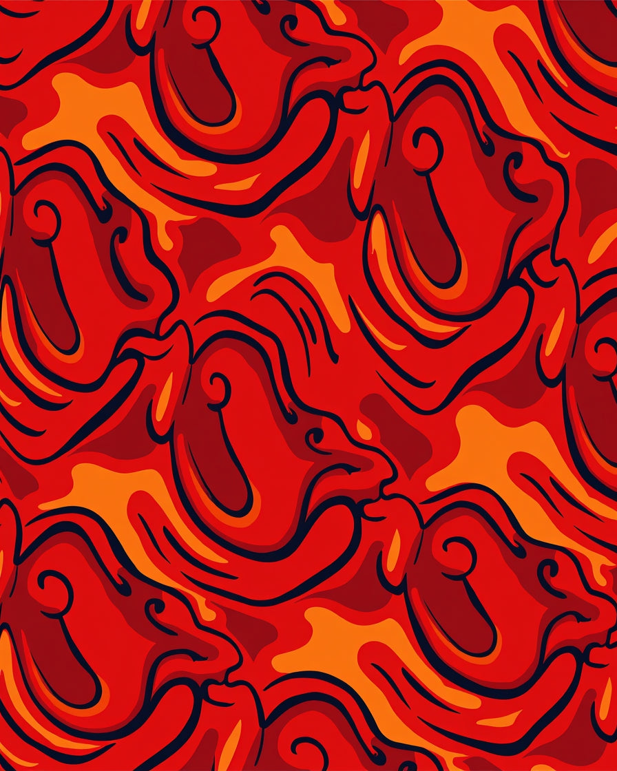 Bold Red Orange Swirl Pattern Design Rug