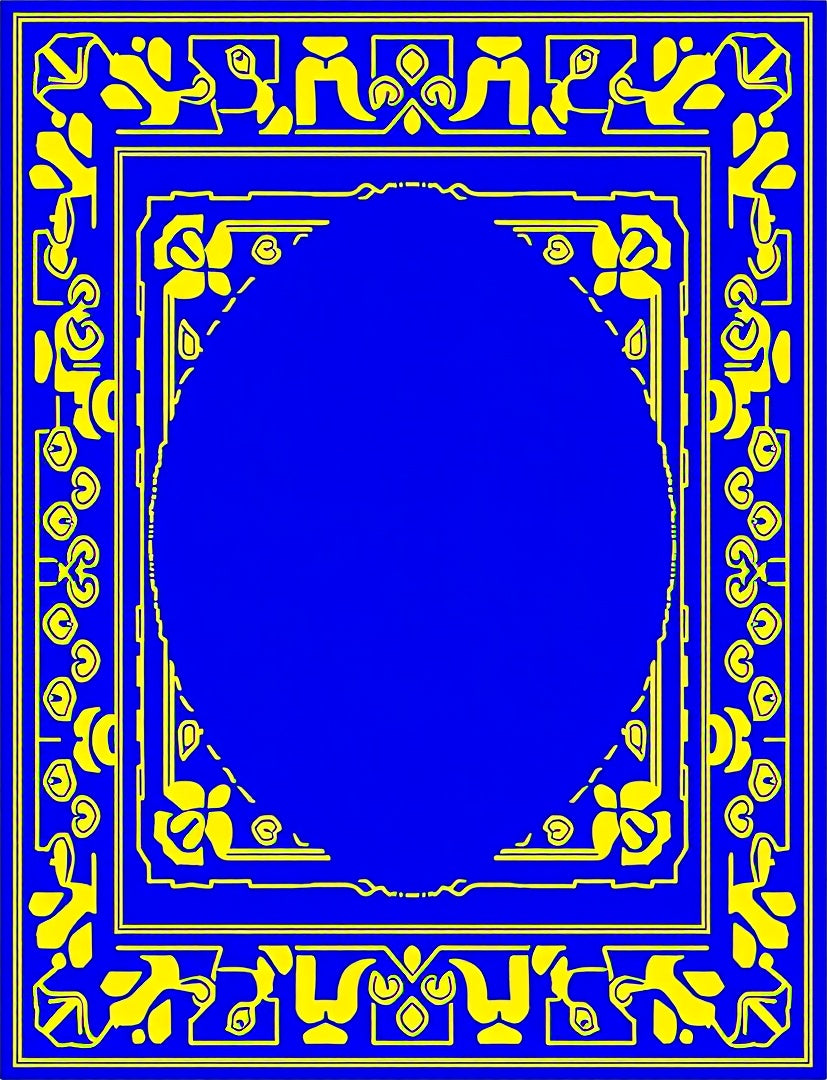 Royal Blue Geometric Floral Border Rug
