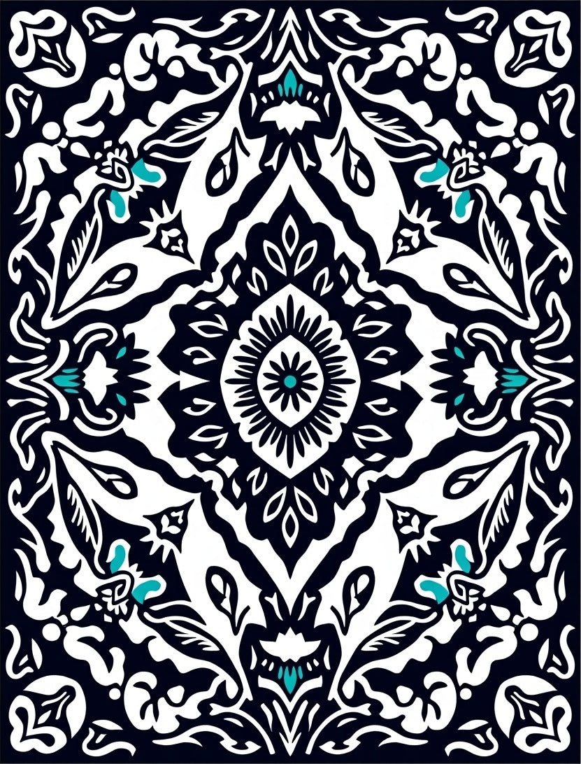 Bold Floral Symmetry With Teal Accents Rug